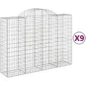 vidaXL Gabionen mit Hochbogen 9 Stk. 200x50x140/160cm Verzinktes Eisen