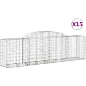 vidaXL Gabionen mit Hochbogen 15 Stk. 300x50x80/100cm Verzinktes Eisen