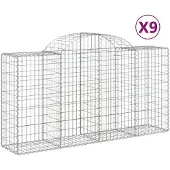 vidaXL Gabionen mit Hochbogen 9 Stk. 200x50x100/120cm Verzinktes Eisen