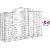 vidaXL Gabionen mit Hochbogen 3 Stk. 200x50x120/140cm Verzinktes Eisen