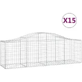 vidaXL Gabionen mit Hochbogen 15 Stk. 200x50x60/80 cm Verzinktes Eisen