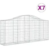 vidaXL Gabionen mit Hochbogen 7 Stk. 200x30x80/100 cm Verzinktes Eisen