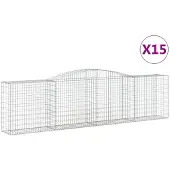 vidaXL Gabionen mit Hochbogen 15 Stk 400x50x100/120cm Verzinktes Eisen