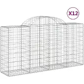 vidaXL Gabionen mit Hochbogen 12 Stk 200x50x100/120cm Verzinktes Eisen