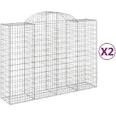 vidaXL Gabionen mit Hochbogen 2 Stk. 200x50x140/160cm Verzinktes Eisen