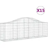 vidaXL Gabionen mit Hochbogen 15 Stk. 200x30x60/80 cm Verzinktes Eisen