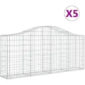 vidaXL Gabionen mit Hochbogen 5 Stk. 200x30x80/100 cm Verzinktes Eisen
