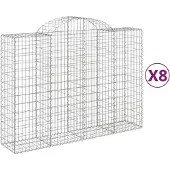 vidaXL Gabionen mit Hochbogen 8 Stk. 200x50x140/160cm Verzinktes Eisen