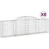 vidaXL Gabionen mit Hochbogen 8 Stk. 300x30x80/100 cm Verzinktes Eisen