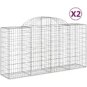 vidaXL Gabionen mit Hochbogen 2 Stk. 200x50x100/120cm Verzinktes Eisen