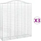 vidaXL Gabionen mit Hochbogen 3 Stk. 200x50x220/240cm Verzinktes Eisen