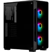 Corsair iCUE 220T RGB, Midi Tower, PC, Schwarz, Stahl, Gehärtetes Glas, Blau, Grün, Rot, Taschenlüfter