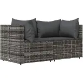 vidaXL Garten-Ecksofas mit Kissen 2 Stk. Grau Poly Rattan