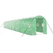 vidaXL Gewächshaus mit Stahlrahmen Grün 32 m² 16x2x2 m
