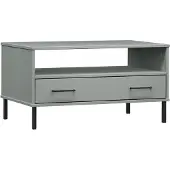vidaXL Couchtisch OSLO mit Metallbeinen Grau 85x50x45 cm Massivholz