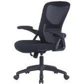 ByLiving Bürostuhl FLEX / Kunststoff schwarz, Netzstoff schwarz / Wippmechanik / Armlehne klappbar / Lordoseneinstellung / B 62, H 95-103, T 58,5 cm
