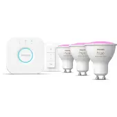 Philips Hue White and Color ambiance Starter-Set: GU10 - smarte Spots + Dimmschalter, Set für intelligente Beleuchtung, Bluetooth/Zigbee, Weiß, LED, GU10, GU10