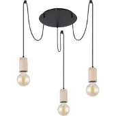 Globo Lighting Hängeleuchte Metall schwarz matt, Holz naturfarben, mit drei Aufhängungen zur Kabelkürzung, ø: 350mm, H: 1600mm, exkl. 3x E27 60W 230V