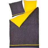Beliani Bettwäsche Set Dunkelblau / Gelb aus Baumwolle 155 x 220 cm Kopfkissenbezug Deckenbezug Praktisch Schlafzimmereinrichtung Modernes Design