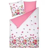 Beliani Bettwäsche Set Weiß / Rosa aus Baumwolle 155 x 220 cm Kopfkissenbezug Deckenbezug Praktisch Schlafzimmereinrichtung Modernes Design
