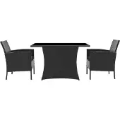 Möbilia Garten Sitzgruppe 3-tlg | 2 Sessel inkl. Sitzkissen, 1 Tisch | Polyrattan | schwarz | 10020012 | Serie GARTEN