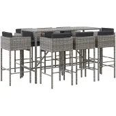 vidaXL 9-tlg. Gartenbar-Set mit Kissen Grau Poly Rattan