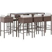 vidaXL 9-tlg. Gartenbar-Set mit Kissen Braun Poly Rattan