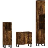 vidaXL 3-tlg. Badmöbel-Set Räuchereiche Holzwerkstoff