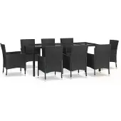 vidaXL 9-Tlg Garten-Essgruppe mit Kissen Schwarz Poly Rattan 3187329