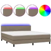 vidaXL Boxspringbett mit Matratze & LED Taupe 160x200 cm Stoff