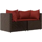 vidaXL Garten-Ecksofas mit Kissen 2 Stk. Braun Poly Rattan