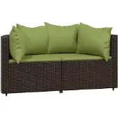 vidaXL Garten-Ecksofas mit Kissen 2 Stk. Braun Poly Rattan