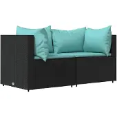 vidaXL Garten-Ecksofas mit Kissen 2 Stk. Schwarz Poly Rattan