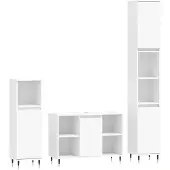 vidaXL 3-tlg. Badmöbel-Set Weiß Holzwerkstoff