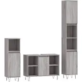 vidaXL 3-tlg. Badmöbel-Set Grau Sonoma Holzwerkstoff