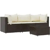 vidaXL 4-tlg. Garten-Lounge-Set mit Kissen Braun Poly Rattan