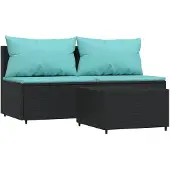 vidaXL 3-tlg. Garten-Lounge-Set mit Kissen Schwarz Poly Rattan