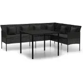 vidaXL 2-tlg. Garten-Essgruppe mit Kissen Schwarz Poly Rattan
