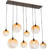 QAZQA Art-Deco-Hängelampe aus Bronze mit bernsteinfarbenem Glas, 8-flammig – Sandra