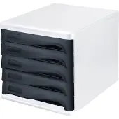 Helit Schubladenbox , 5 Schübe, DIN A4, B 265 x H 250 x T 340 mm, Polypropylen, Gehäuse weiß/Schublade schwarz
