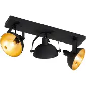 QAZQA Industrielle Deckenleuchte schwarz mit Gold 3-flammig verstellbar – Magnax