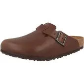 Birkenstock für Herren. 1023449 Leder-Clogs Boston Grip (Reguläre Passform) Natural Roast (42), Braun, Wohnung, Schnalle, Lässig