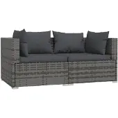vidaXL 2-Sitzer-Sofa mit Kissen Grau Poly Rattan