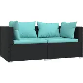 vidaXL 2-Sitzer-Sofa mit Kissen Schwarz Poly Rattan