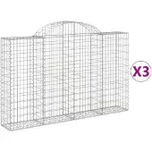 vidaXL Gabionen mit Hochbogen 3 Stk. 200x30x120/140cm Verzinktes Eisen