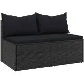 vidaXL Garten-Mittelsofas mit Kissen 2 Stk. Schwarz Poly Rattan