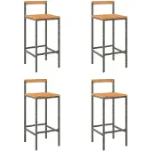 vidaXL Barhocker 4 Stk. Grau Poly Rattan und Massivholz Akazie
