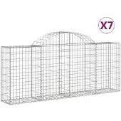 vidaXL Gabionen mit Hochbogen 7 Stk. 200x30x80/100 cm Verzinktes Eisen