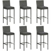 vidaXL Barhocker mit Kissen 6 Stk. Grau Poly Rattan