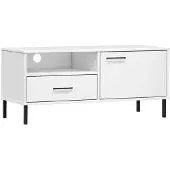 vidaXL TV-Schrank OSLO mit Metallbeinen Weiß Massivholz Kiefer